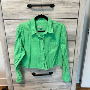 Green universal thread button up cropped